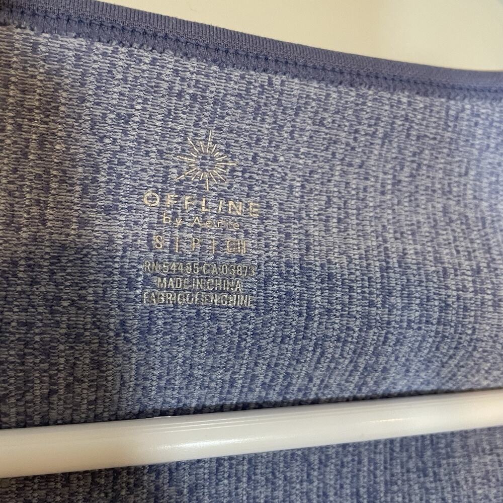 Aerie Offline Sidewalk Seamless Long Sleeve Cropped Blue Top Crewneck Small - Picture 2 of 8